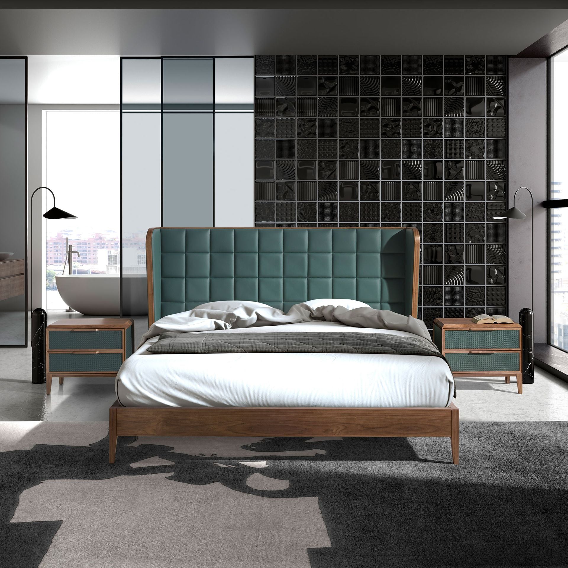 Karlsruhe 180x200 Polsterbett Kunstleder LENO color dunkelgruen front 02