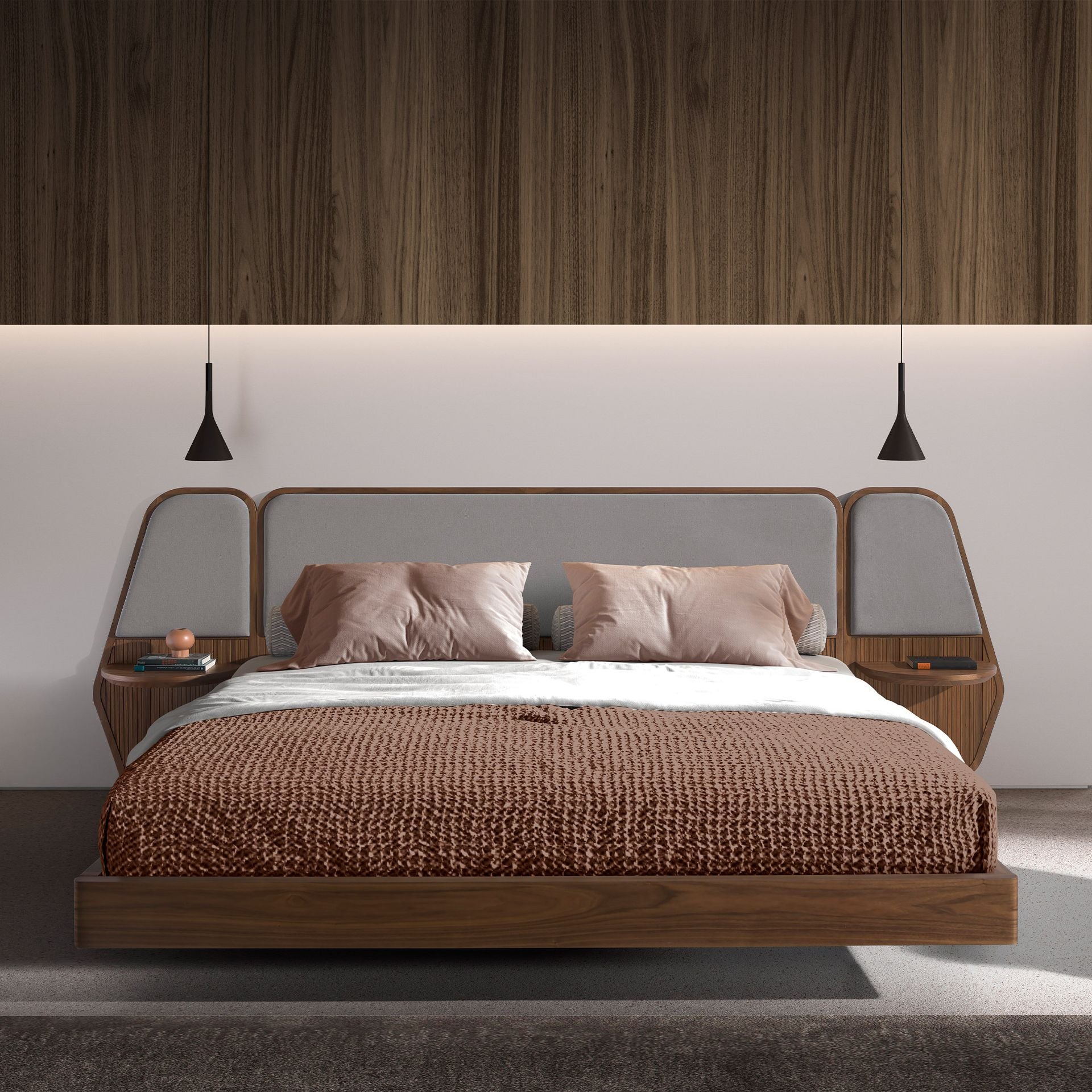 Kiel 180x200 Polsterbett MaterialMix LENO color Walnussgrau front 02