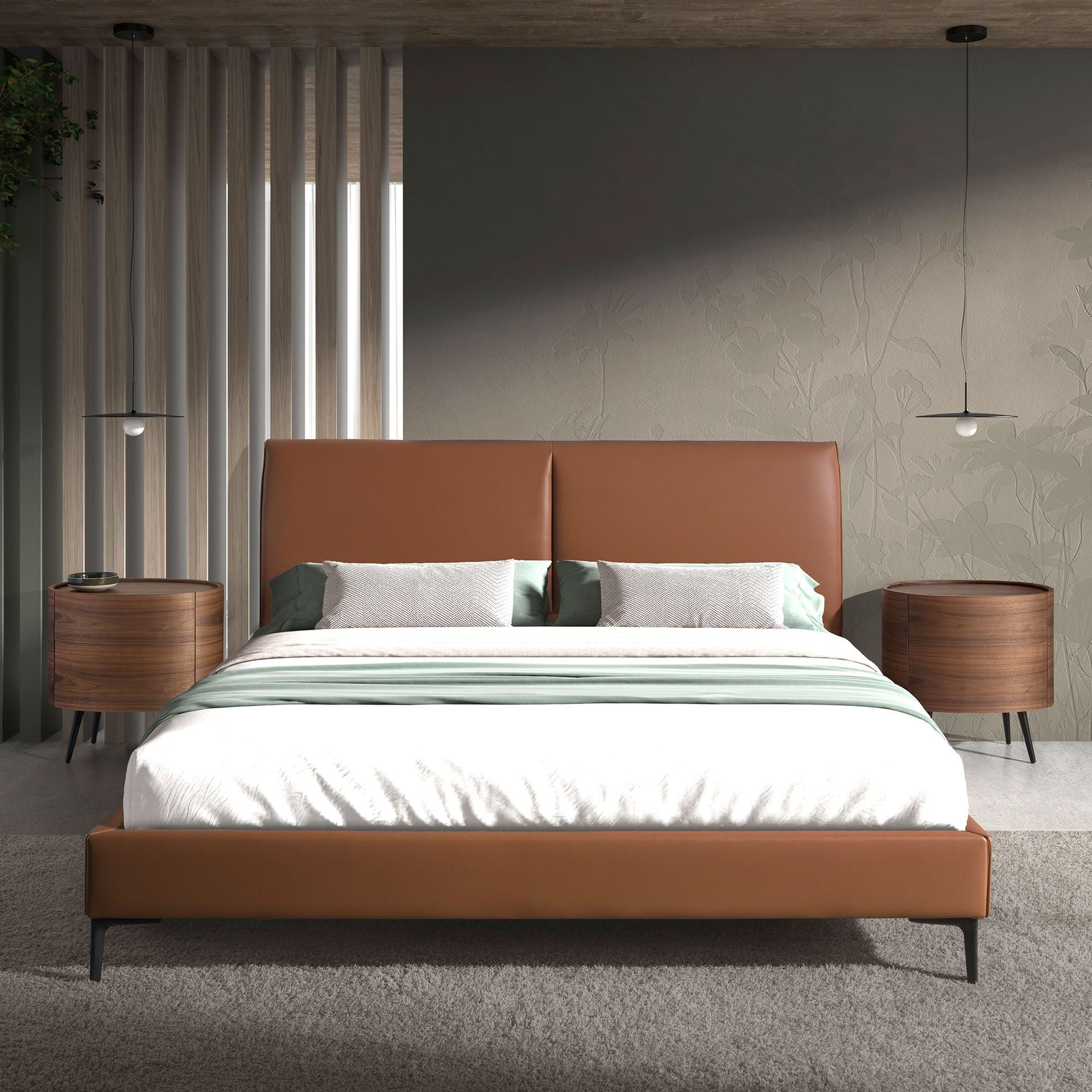 Wiesbaden 180x200 Polsterbett Kunstleder LENO color braun front 02